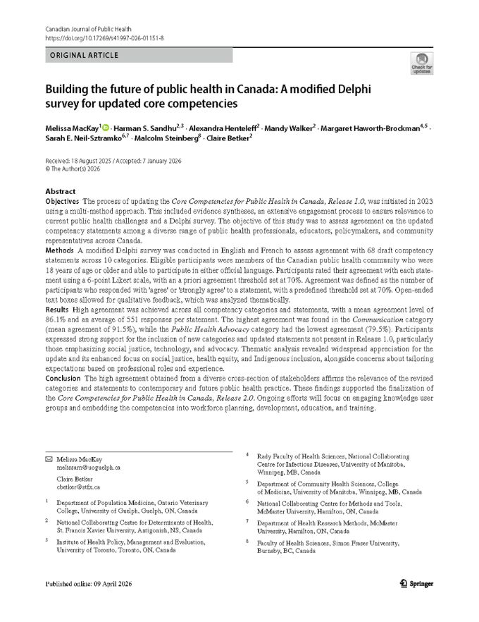 Building the future of public health in Canada: A modified Delphi survey for updated core competencies