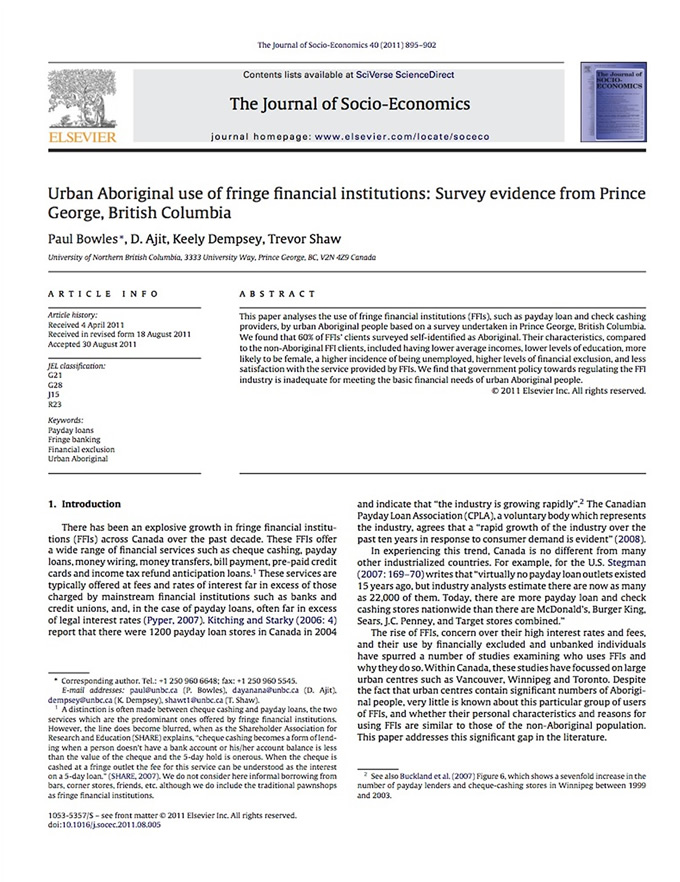 Urban Aboriginal use of fringe financial institutions