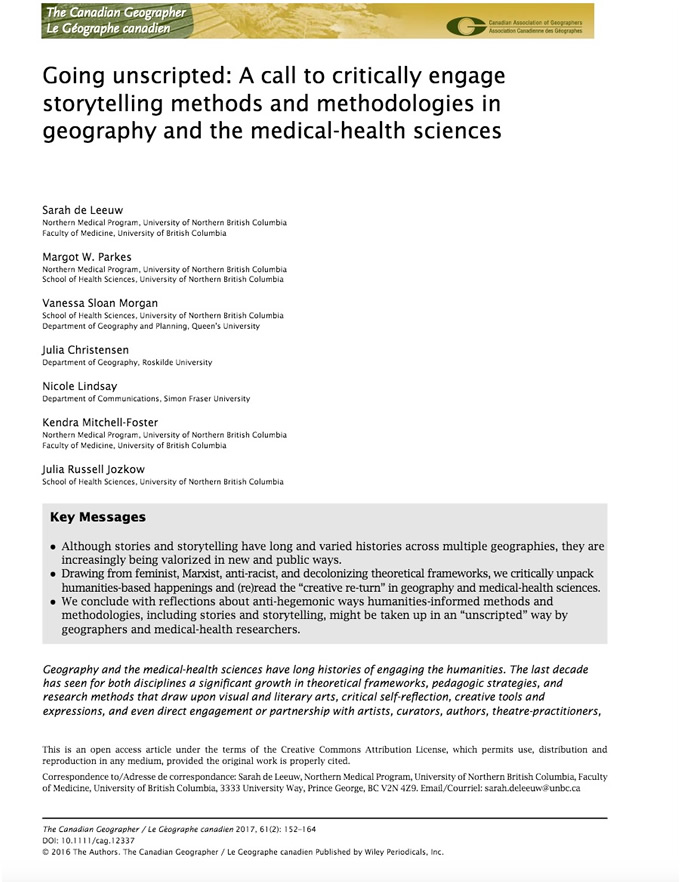 Mettre l’improvisation à profit : Un appel à l’utilisation essentielle des méthodes de narration et des méthodologies en géographie et en sciences médicales