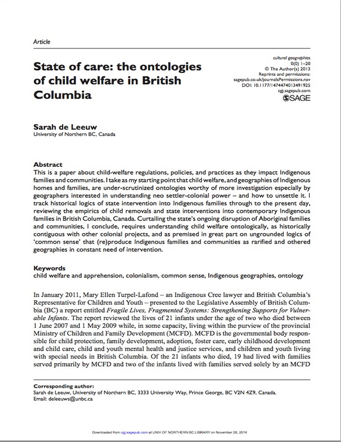 State of care: The ontologies of child welfare in British Columbia