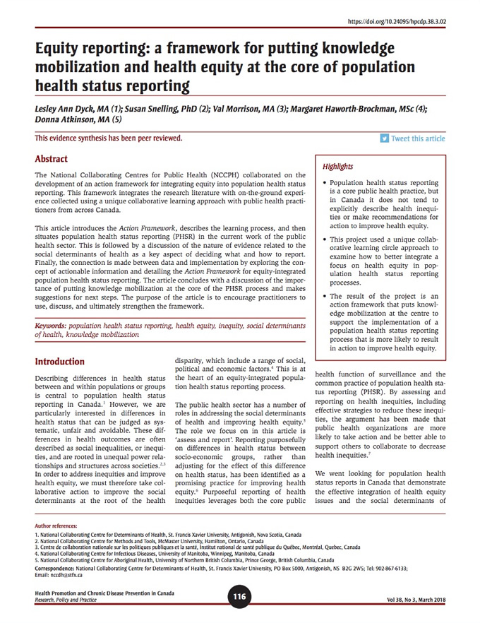 Equity reporting: a framework for putting knowledge mobilization and health equity at the core of population health status reporting