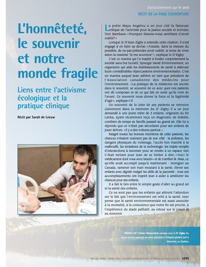 L’honnêteté, le souvenir et notre monde fragile : Liens entre l’activisme écologique et la pratique clinique