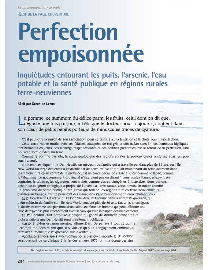 Perfection empoisonnée : Inquiétudes entourant les puits, l’arsenic, l’eau potable et la santé publique en régions rurales terre-neuviennes